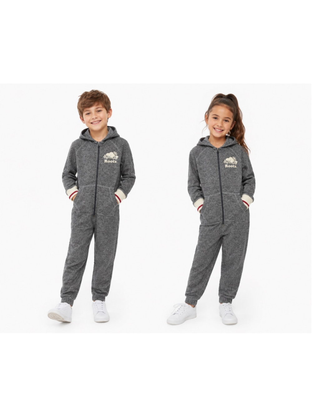 Roots Kids Salt & Pepper Fleece Hooded One piece Loungewear Medium 7/8 - 770